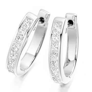 Princess Cut Cushion CZ 925 Silver Hoop Earrings Jewelry for Women